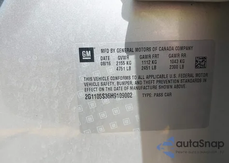 2017 Chevrolet Impala 1Lt from USA, damaged, VIN 2G1105S36H9109002